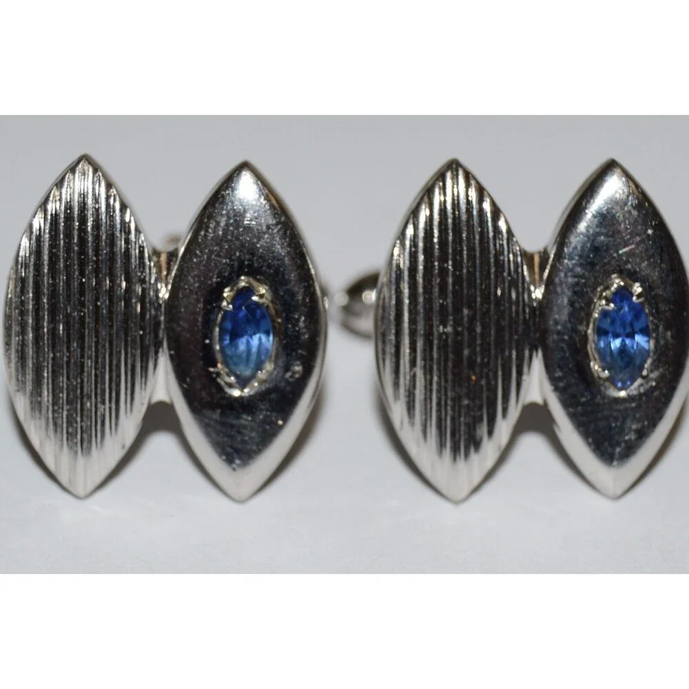 Vintage SWANK Mid Century Modern Blue Stone Ellipse Men's Cuff Links Rare